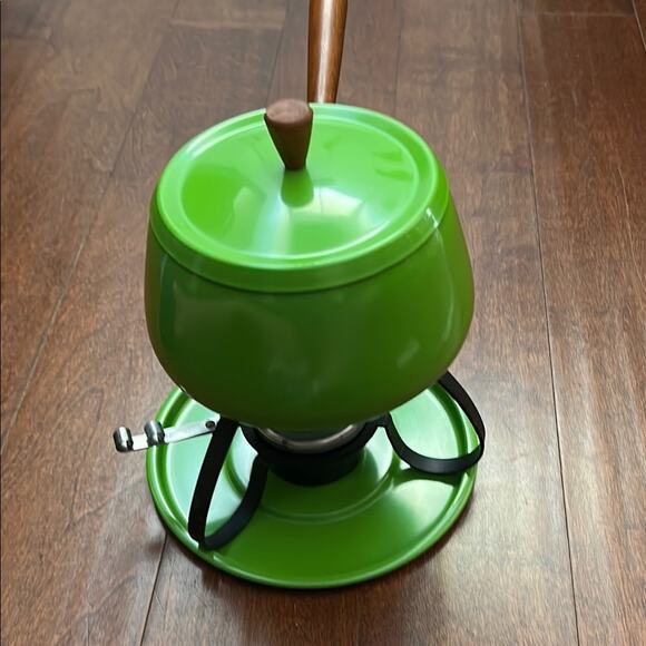 Vintage Green Fondue Set with Wood and Stainless Forks - Picture 9 of 16